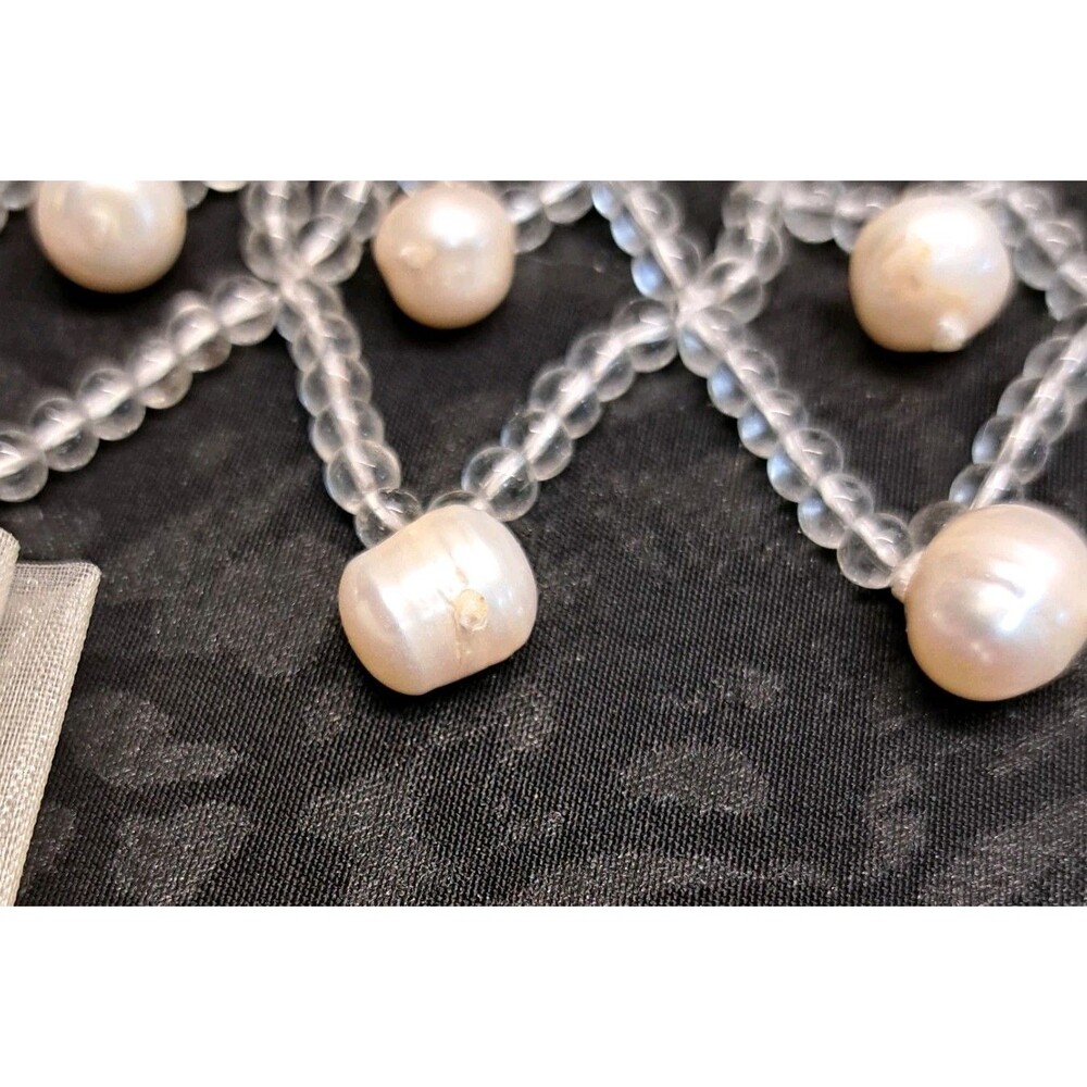 Vintage Baroque White Pearl Crystal Bib Statement Necklace 20-21 In - Picture 4 of 4
